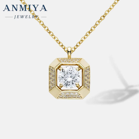 ANIMIYA S925 Fashion Gold Plated Diamond Zircon Pendant Waterproof Ladies Square Jewelry Necklace