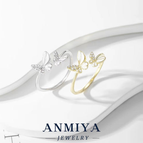 Wholesale Butterfly 925 Silver Open Cuff Ring Elegant Adjustable Women'S Fashion Jewelry Available for Daily Wear