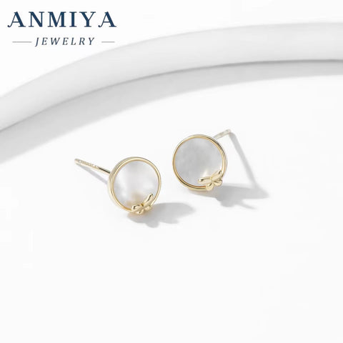 ANMIYA Fashionable 925 Sterlings Silver Designer Minimalist White Shell Butterfly Earrings for Women