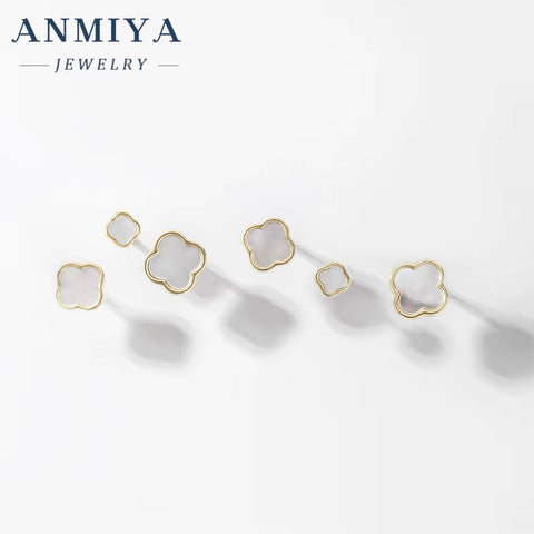 Four Leaf 925 Silver Needle Clover Earrings 3Pairs Jewelry Earrings Set White Shell Clover Stud Earrings for Women or Girls