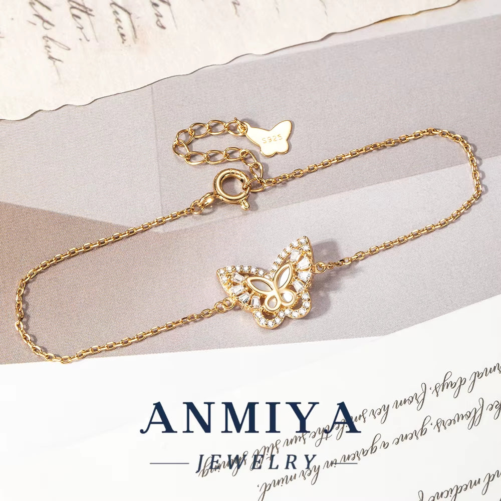 925 Sterling Silver Jewelry Clover Bracelet with Butterfly , Adjustable Chain & Hypoallergenic Design for Bridal Party Gift