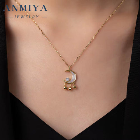 ANMIYA Unisex Luxury Clavicle Chain Necklace Light Star Moon Zircon Tassel Rhodium Plated Party Jewelry for Weddings Parties