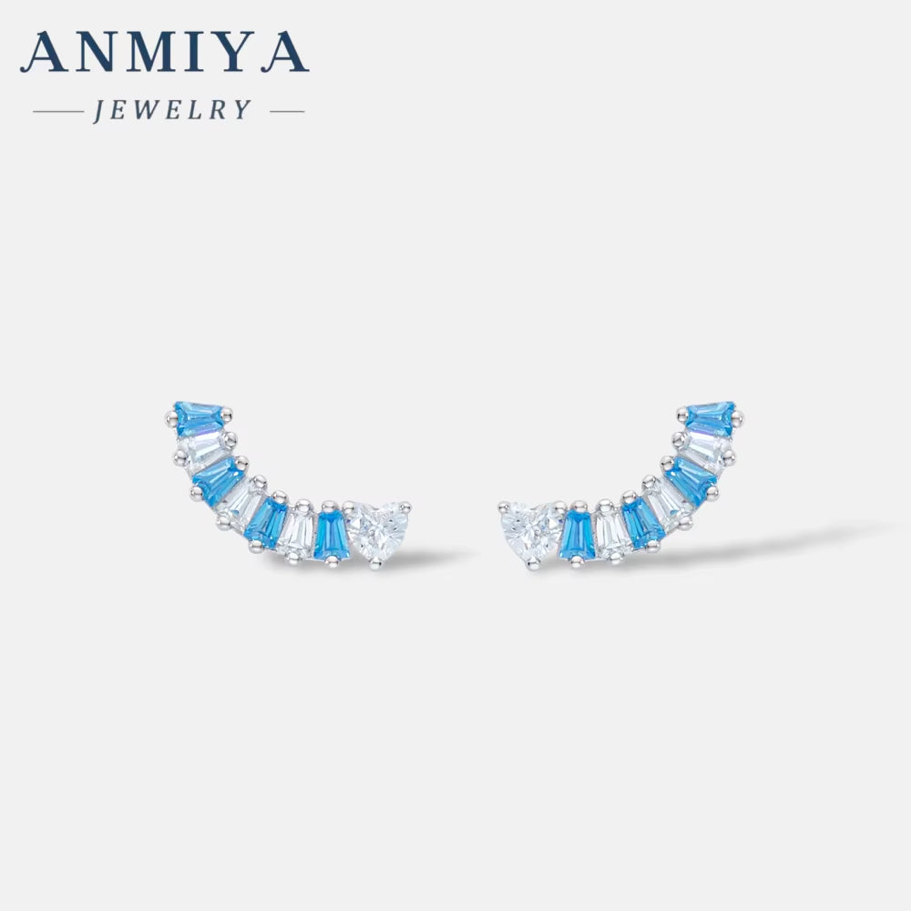 Fashionable Wholesale One-Line Shape Blue Zircon 925 Sterling Silver Fashion Jewelry Earrings for Women