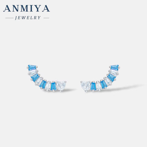 Fashionable Wholesale One-Line Shape Blue Zircon 925 Sterling Silver Fashion Jewelry Earrings for Women