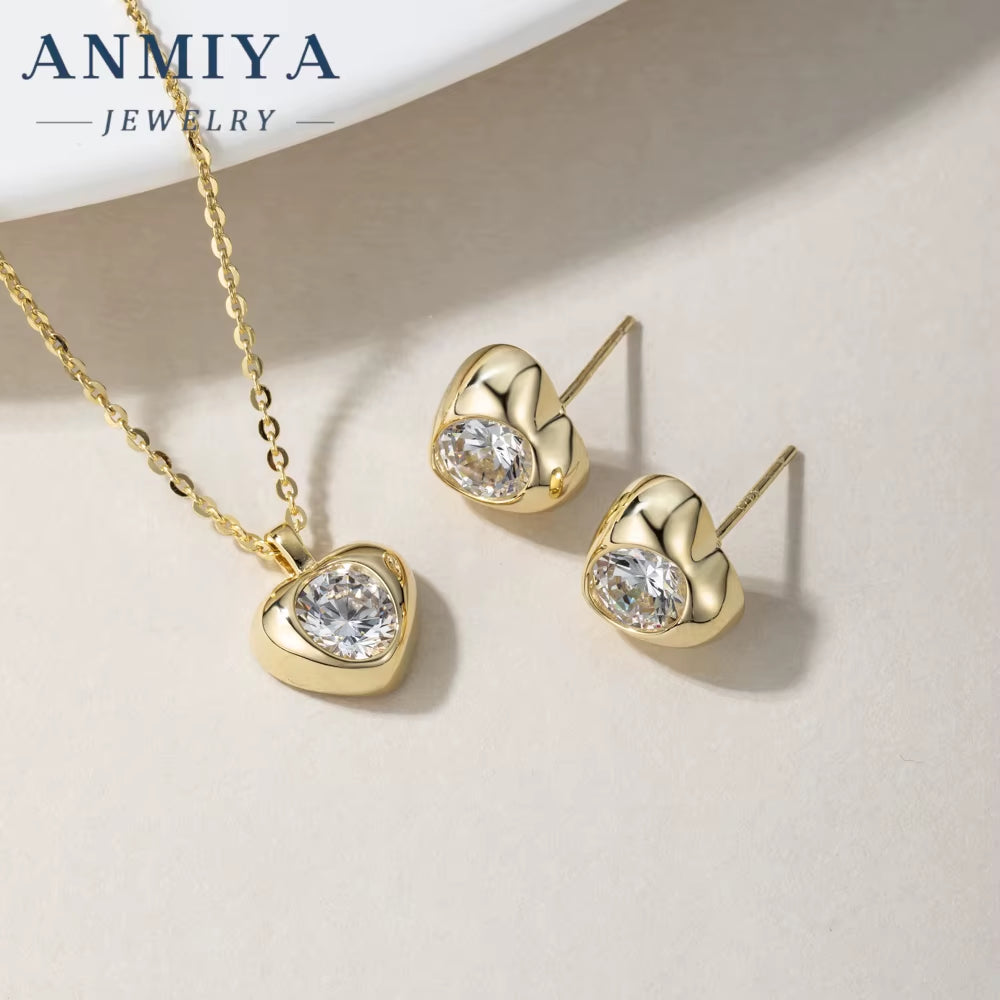 2024 Jewelry Heart Shape Zircon Necklace 925 Silver Jewelry Set for Women 18K Gold Plated Necklace Earring