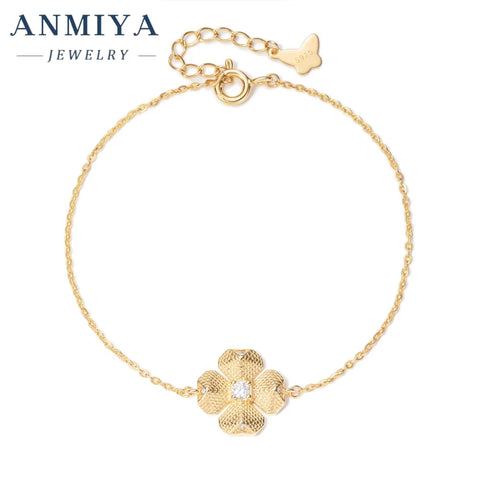 Wholesale 925 Silver Jewelry Floral Clover Bracelet with Zircon Inlay Elegant Ladies Gift Jewelry