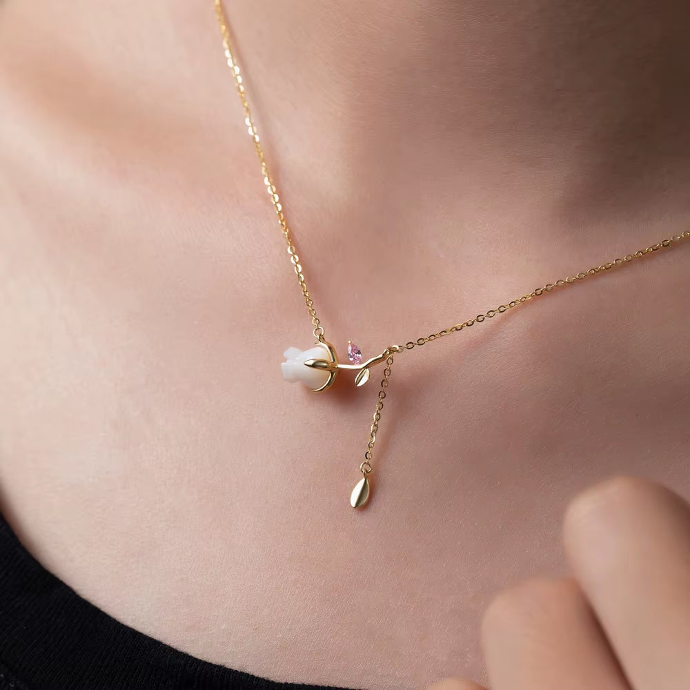2024 Hot Tulip Flower Zircon Necklace High-Quality Accessories Necklace 925 Silver Necklace Wholesale