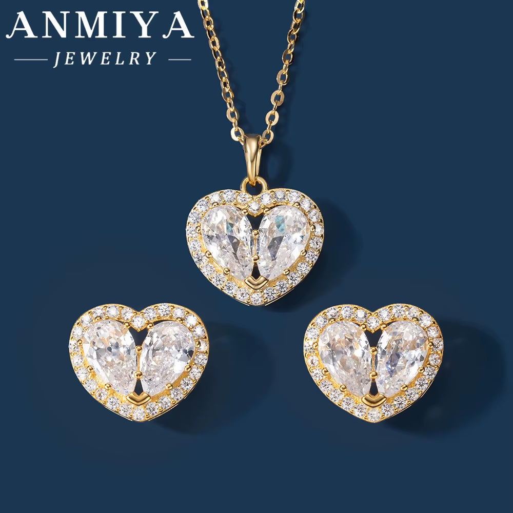 Everyday Silver 925 Jewelry Set, Versatile Heart Sterling Silver Necklace & Earring, Casual Jewelry