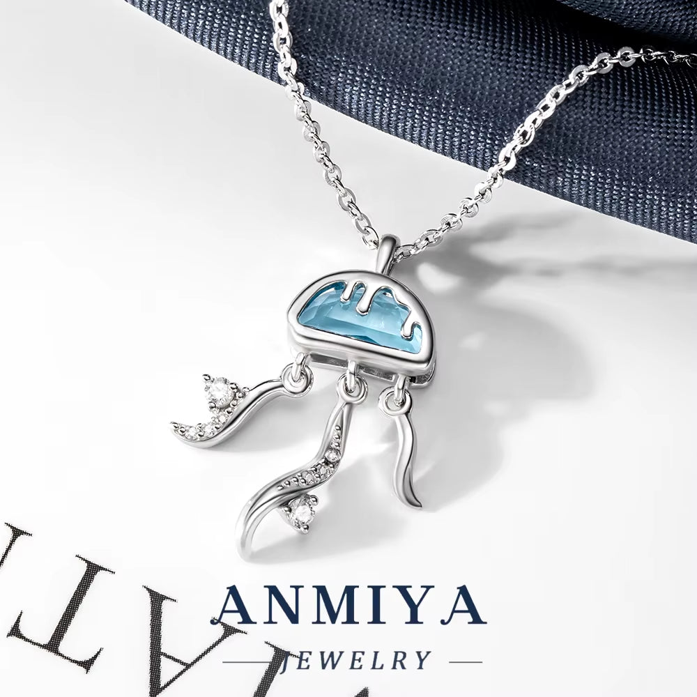 Delicate Silver Jewelry Artisan Silver 925 Set Necklace and Earring Sets Featuring Jellyfish Design for Feminine Daily Use