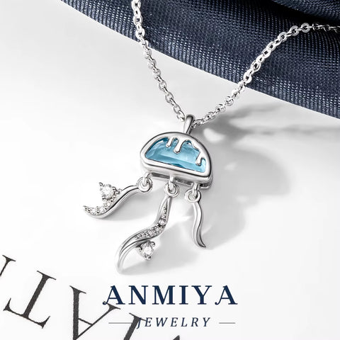 Delicate Silver Jewelry Artisan Silver 925 Set Necklace and Earring Sets Featuring Jellyfish Design for Feminine Daily Use