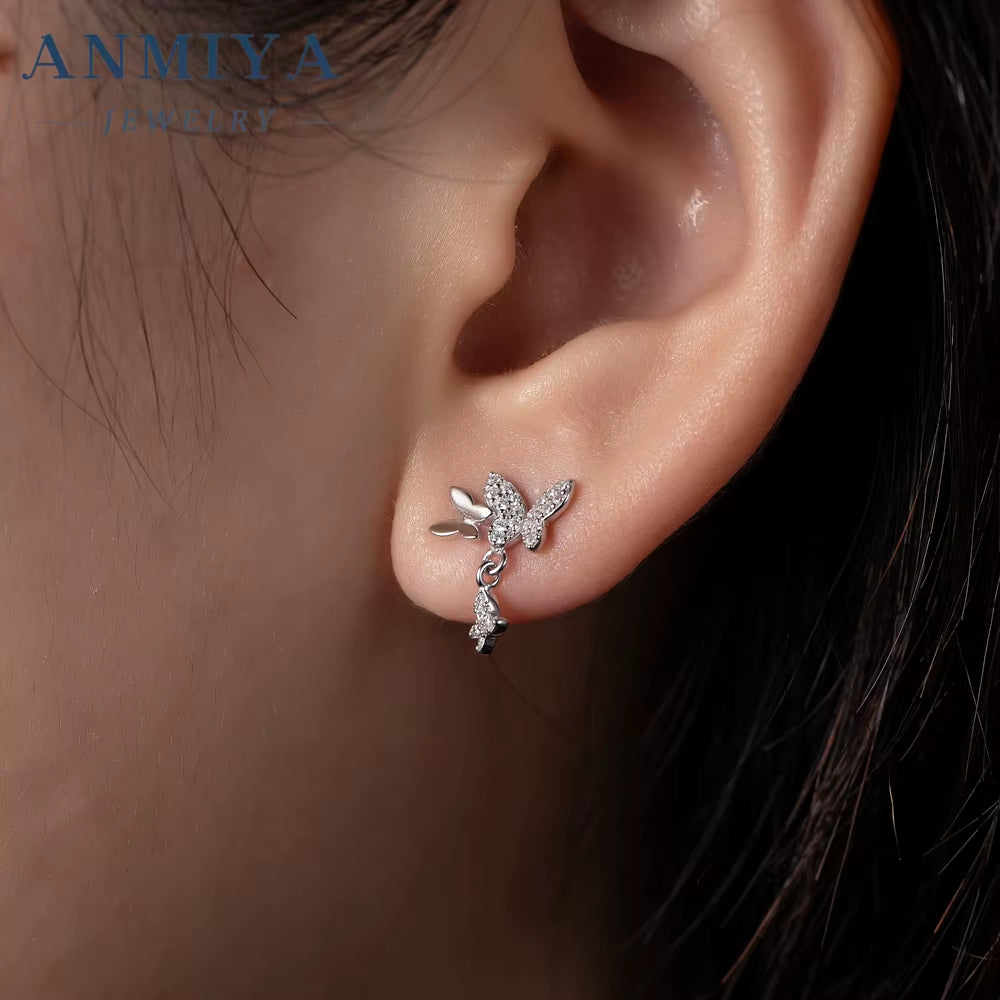 Butterfly Zirconia Womens Earrings 925 Sterling Silver Cute Korean Stud Earring for Girls Wholesale