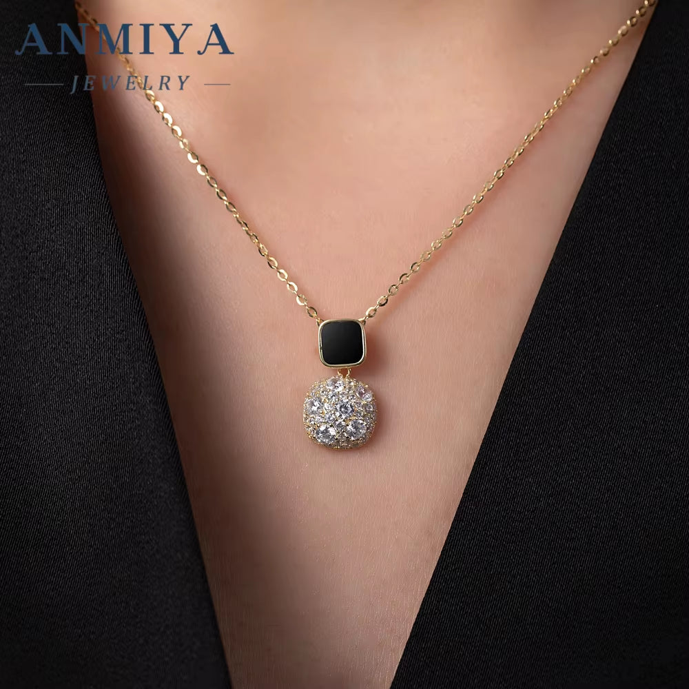 Women Earrings Black Zircon Necklace Rings Sets Square Pendant Necklaces Luxury Wedding Jewelry Set