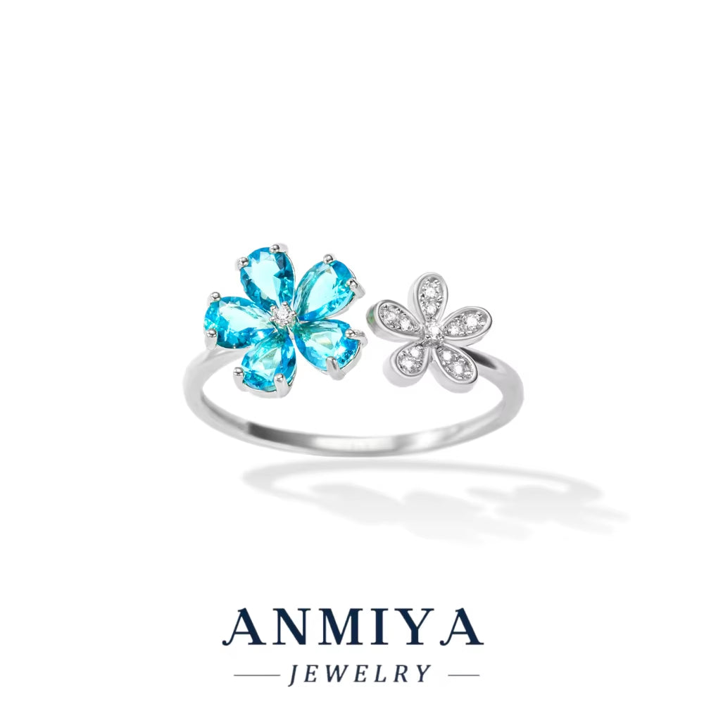 Wholesale Nature 925 Silver Adjustable Floral Ring, Zircon Jewelry Bulk Orders for Women'S Gift, Wedding