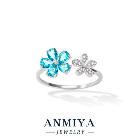 Wholesale Nature 925 Silver Adjustable Floral Ring, Zircon Jewelry Bulk Orders for Women'S Gift, Wedding