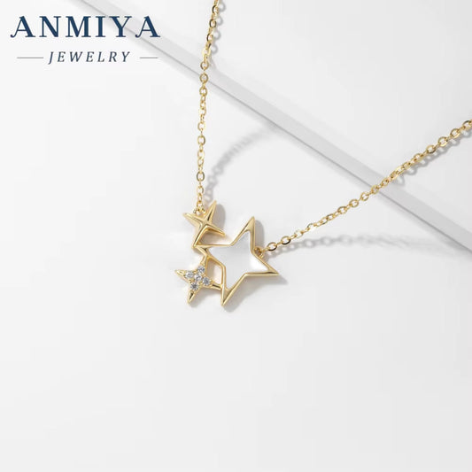 ANMIYA Hot Selling 925 Sterling Silver Four-Pointed Star Ladies Simple Necklace 18K Gold-Plated Creative Jewelry