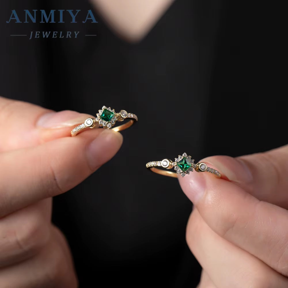 Wholesale 18K Gold Plated Green Cubic Zircon Rings for Women Gold Jewelry Ring Jewelry