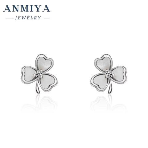 Jewelry Fashion Elegant Diamond Clover 925 Sterling Silver Women'S Gold Thick 18K Gold Plated Stud Earrings