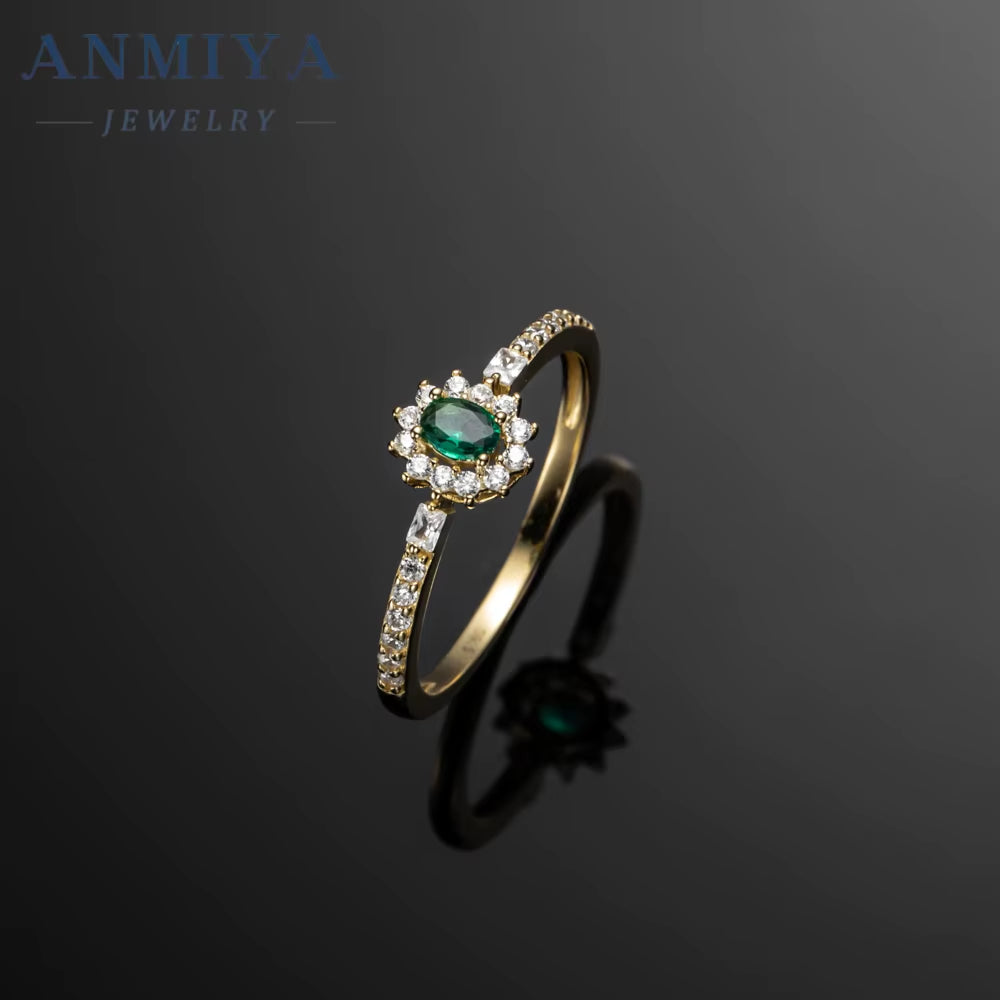 ANMIYA Green Cz Custom Wedding 925 Sterling Silver Gemstone Cubic Zirconia Ring