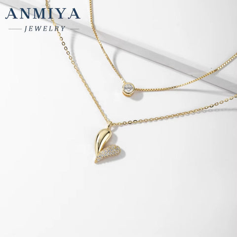 ANMIYA Best Selling Multi-Layered Layering Necklace 925 Silver Heart Fine Jewelry 925 Sterling Silver Necklace