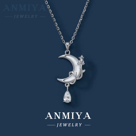 Fashion Zircon Diamond Moon Pendant Necklace Star and Moon Necklace Crescent 925 Sterling Silver Moon Necklace