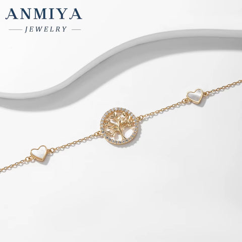 925 Silver Jewelry Cubic Zirconia round Shape Wisdom Tree of Life Pendant Charms for Bracelet Making Gold Plated