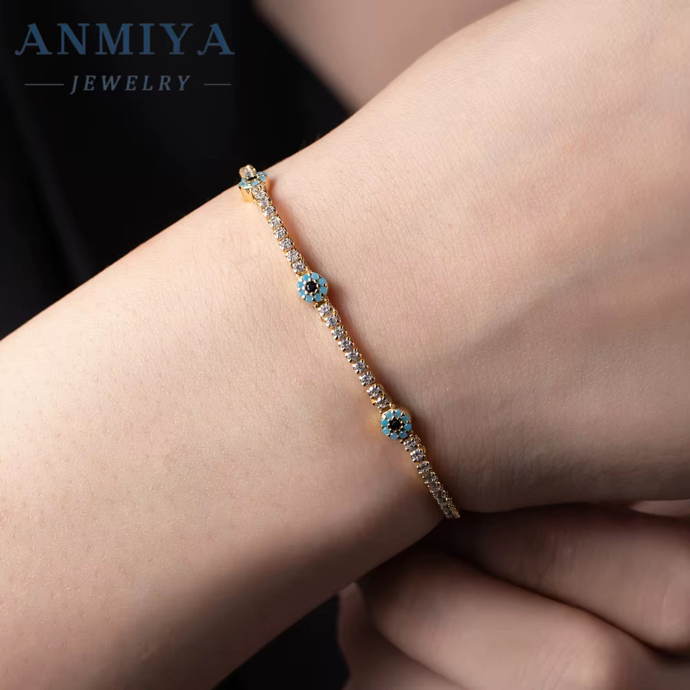 ANMIYA Delicate Jewelry 925 Silver Chain Bracelet for Women Gold Plated Link Chain Fine Bracelets