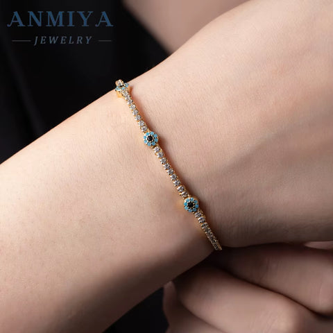 ANMIYA Delicate Jewelry 925 Silver Chain Bracelet for Women Gold Plated Link Chain Fine Bracelets