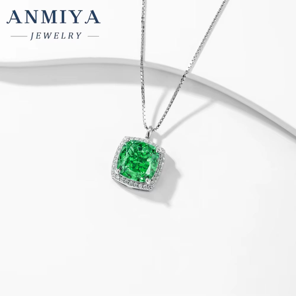 ANIMIYA 925 Sterling Silver Fashion Jewelry Pendant Necklaces Ice Heart Cut Shape with Zircon Green Blue Pink Diamond Weddings
