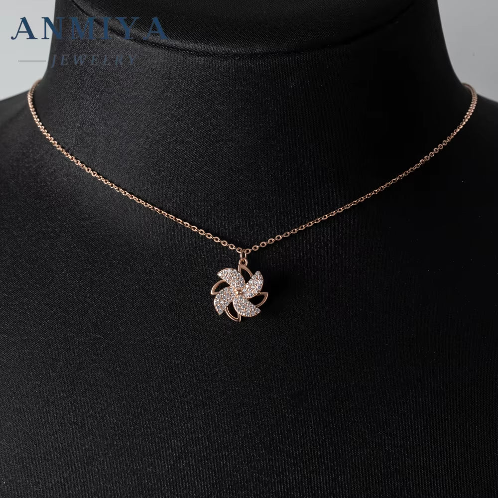New Design Rotating Windmill Summer Fashionable S925 Silver 18K Gold Collarbone Necklace for Women