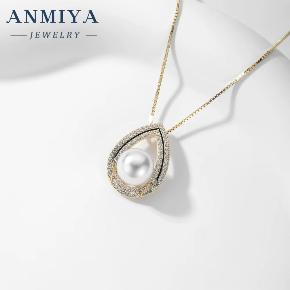 ANMIYA High Quality Luxury Niche Exquisite Pearl Zircon Drop Shape 925 Silver Fashion Jewelry Necklace for Women