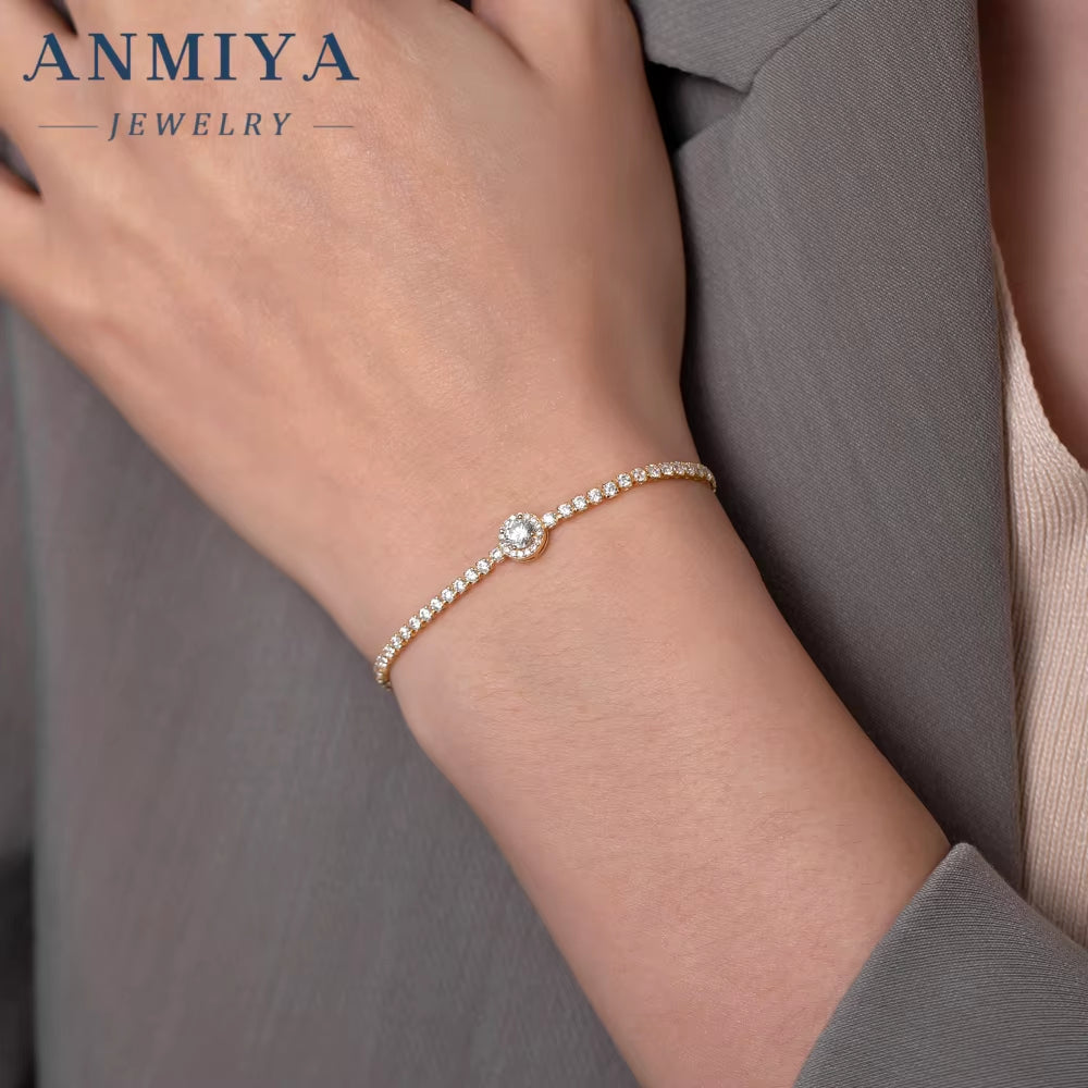 Wholesale Shining Golden Bracelet Women Trendy 925 Silver Tennis Bracelet Vintage Cubic Zircon Jewelry Design