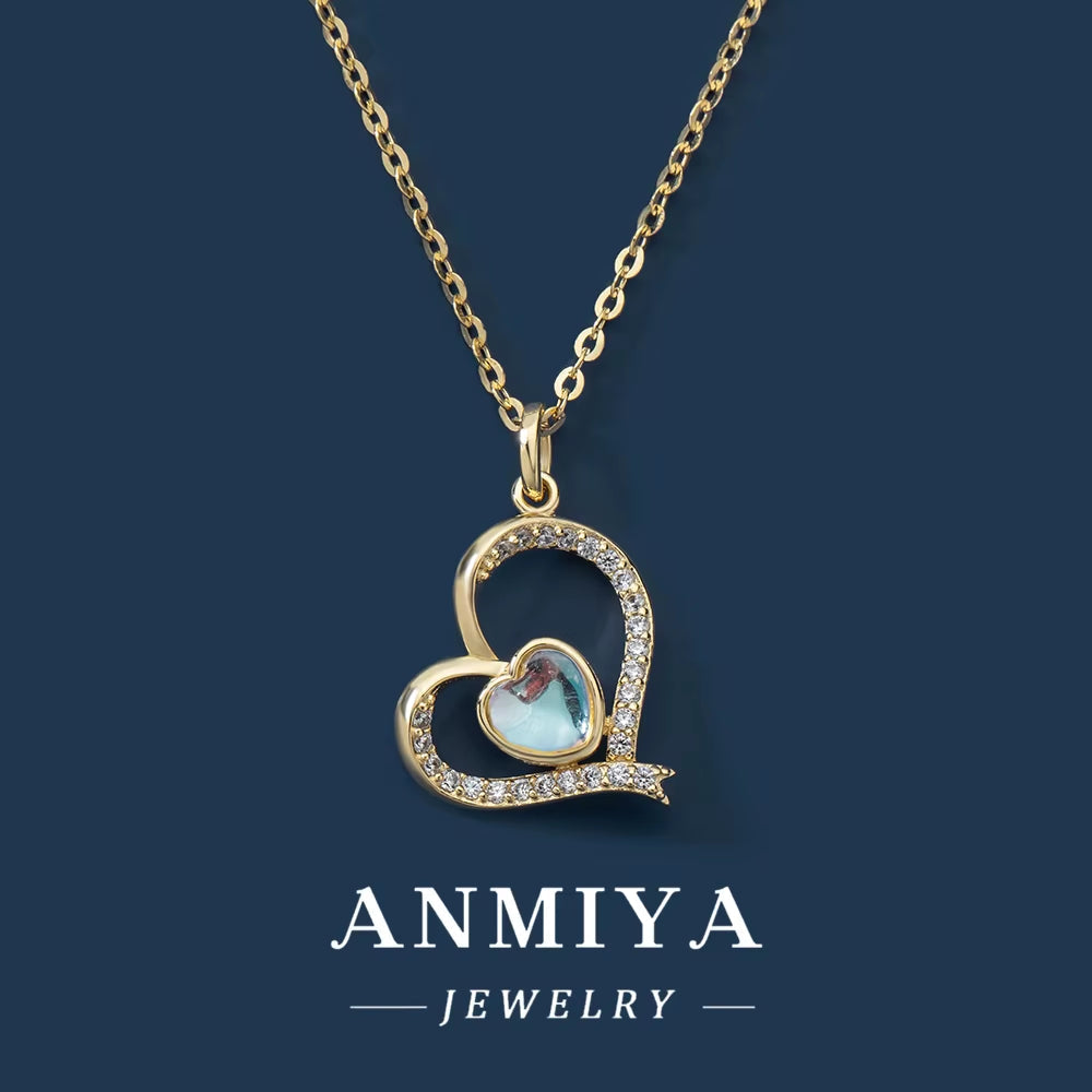 925 Sterling Silver Chain Necklace Romantic Simple Heart Cubic Zirconia Pendant Necklace for Women Fine Jewelry