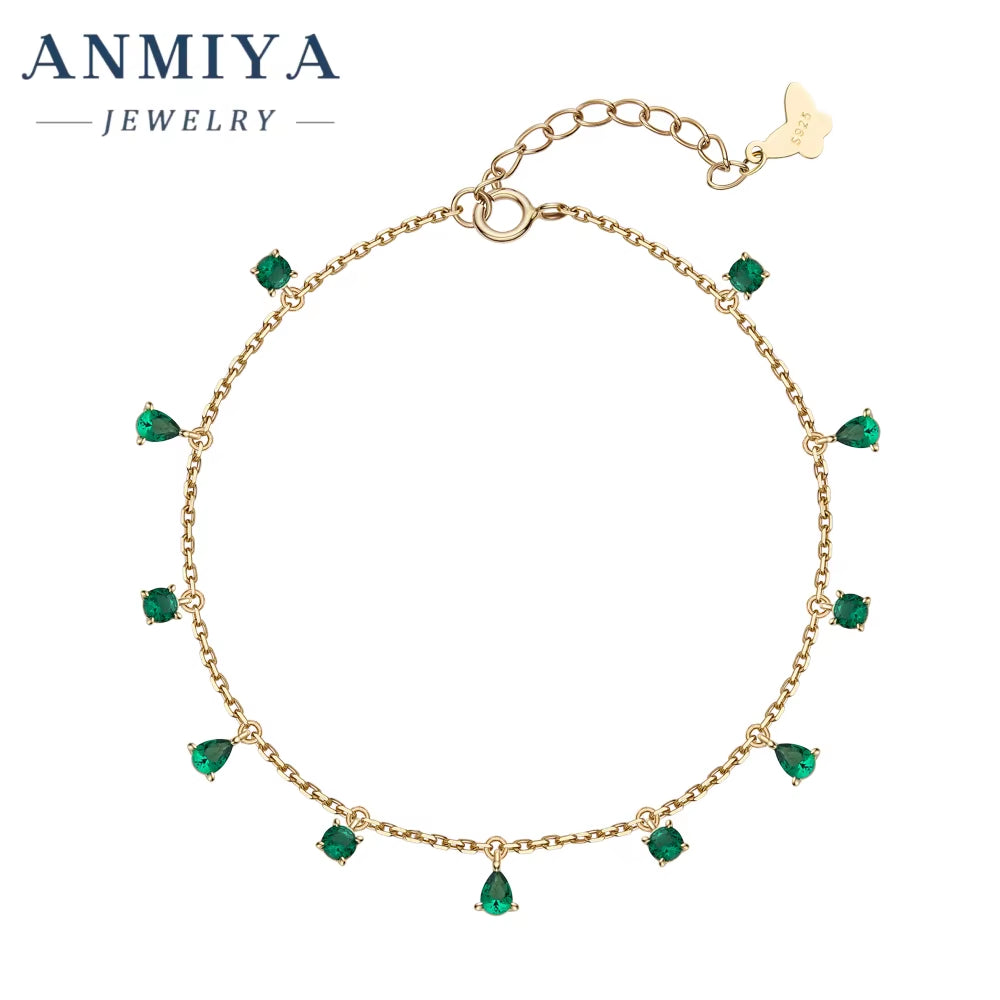 New Best Selling Water Resistant Pear Shape Green Zircon Bracelet 18K Gold-Plated 925 Silver Bracelet