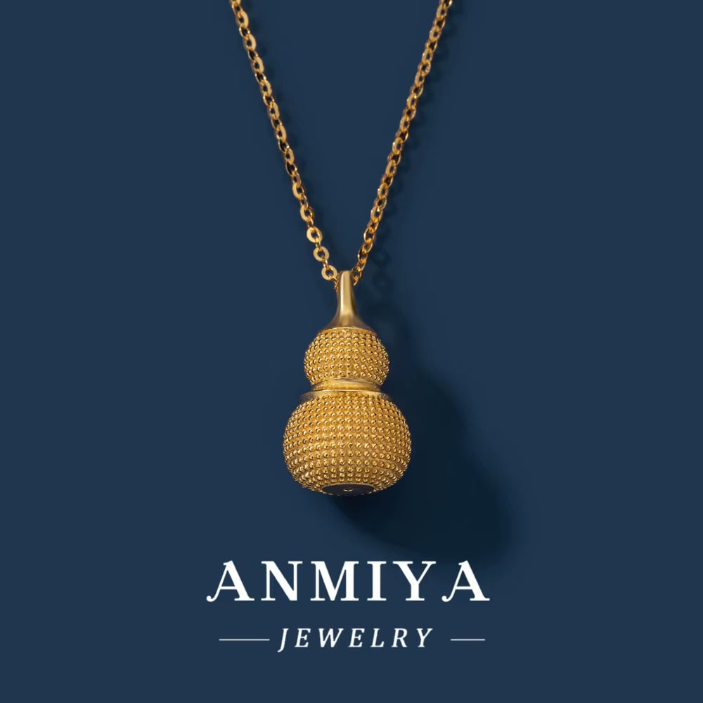 ANMIYA Cute Calabash Pendant 925 Sterling Silver 18K Gold Necklace for Women Girlfriend