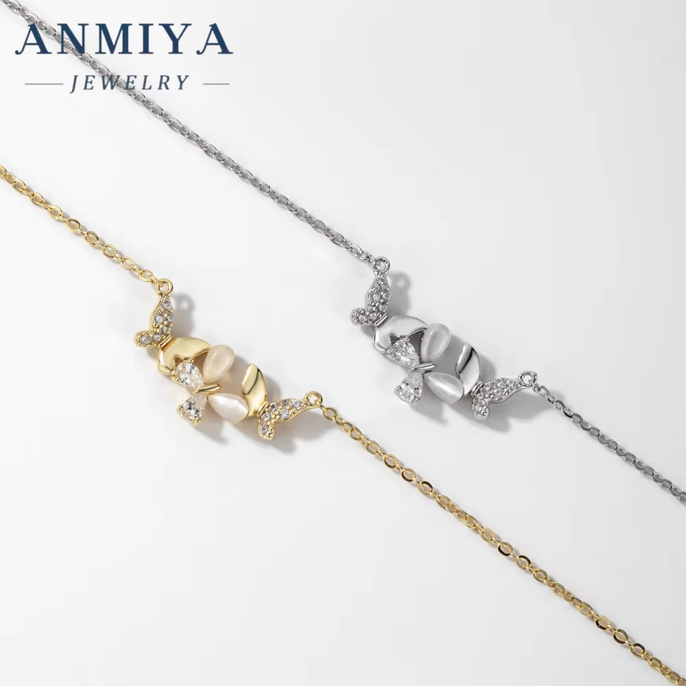 ANMIYA Hot Selling One-Line Shape Butterfly Necklace for Women 925 Silver Collarbone Chain with Butterfly Design Necklace