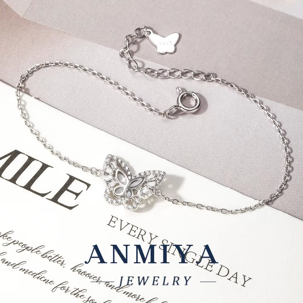 925 Sterling Silver Jewelry Clover Bracelet with Butterfly , Adjustable Chain & Hypoallergenic Design for Bridal Party Gift