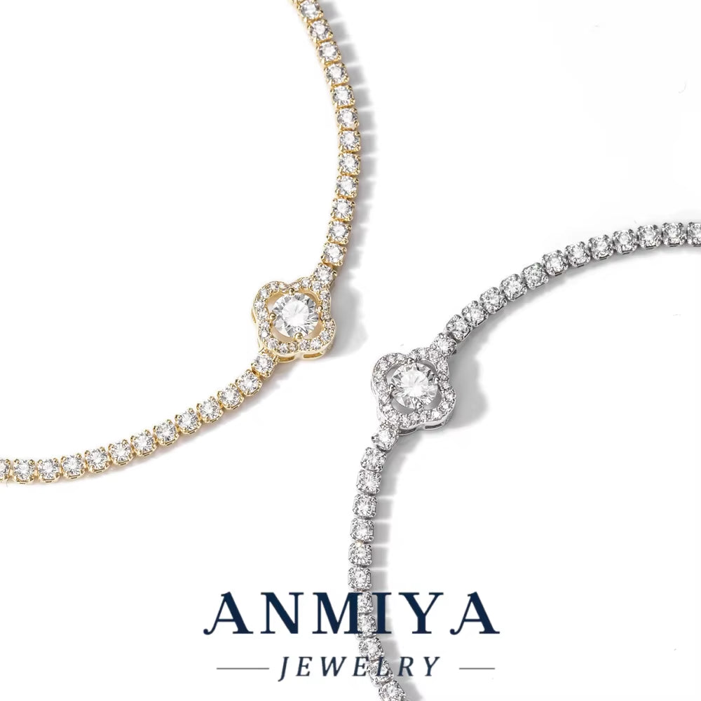 Hypoallergenic 925 Silver Jewelry Clover Bracelet for Sensitive Skin with Adjustable Chain & Bright Zircon