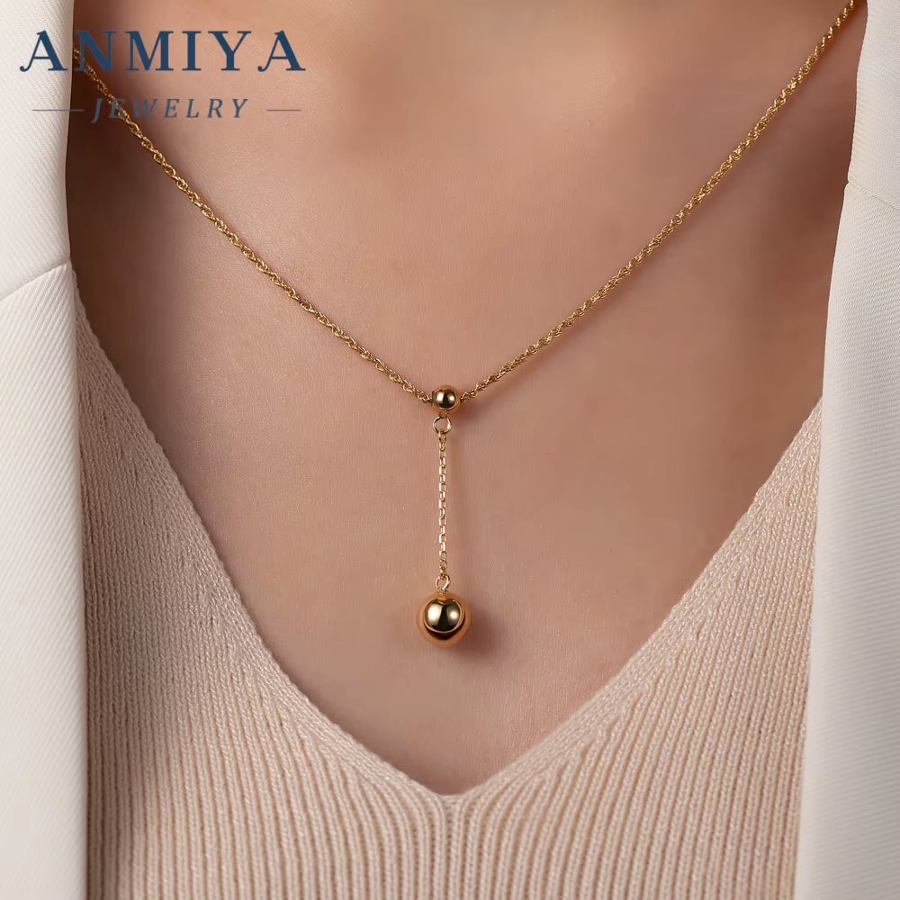 Minimalist 18K Gold Plated 925 Silver Necklace Fashion Single Bead Pendant Necklace for Women