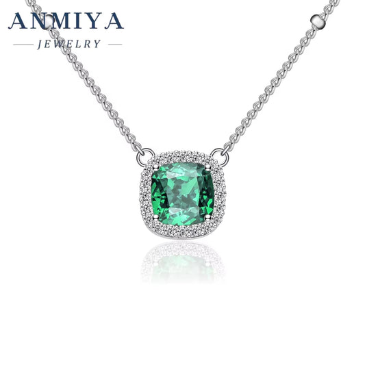 Luxury Women 925 Silver Square Ice Cut Zircon Necklaces with Green Women'S Neck Chain Wholesale Necklace Jewelry