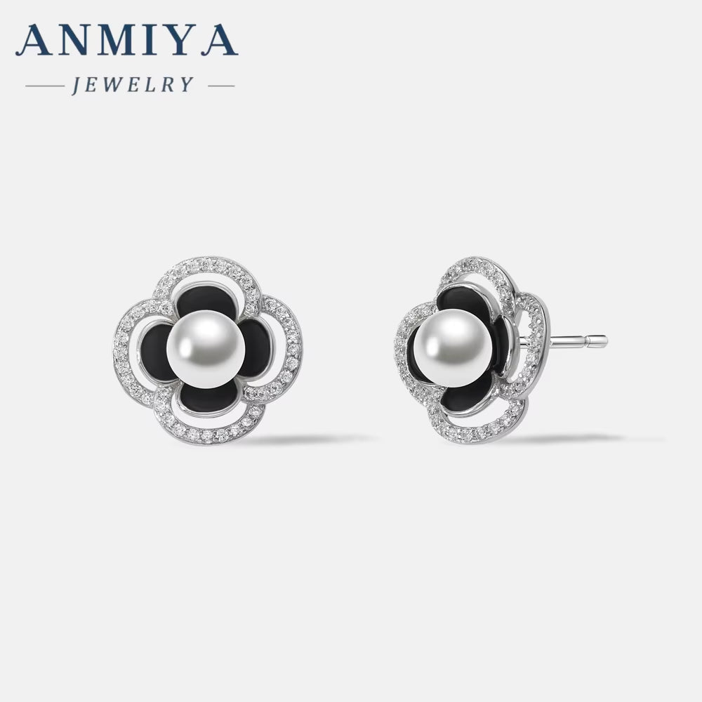 ANMIAY 18K Gold 4 Leaf Clover Flower Stud Classic Earrings Real Leaf Earrings Clover Stud 18K Gold 925 Silver Leaf Stud Earrings