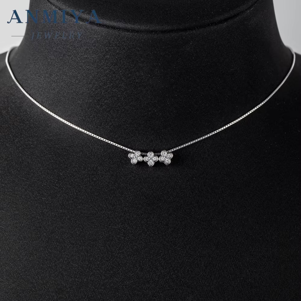 ANMIYA Exquisite Silver Multi Clover Simple Fine Chain True 925 Silver Jewelry Chain Necklace