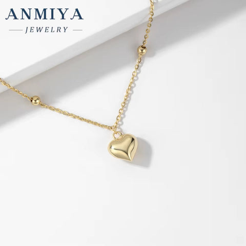 Fashionable Heart Pendant Necklace 925 Sterling Silver Choker with 18K Gold Plated Jewelry Heart Necklace for Women