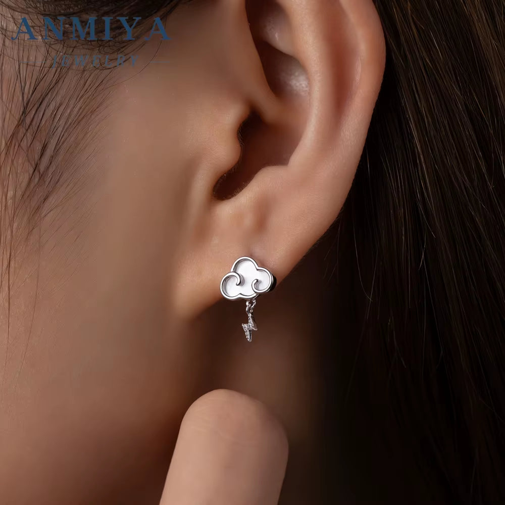 925 Silver Needle Delicate Zircon Clouds Drop Tiny Cute Asymmetric Temperament Ear Piercing Women Fashion Earrings