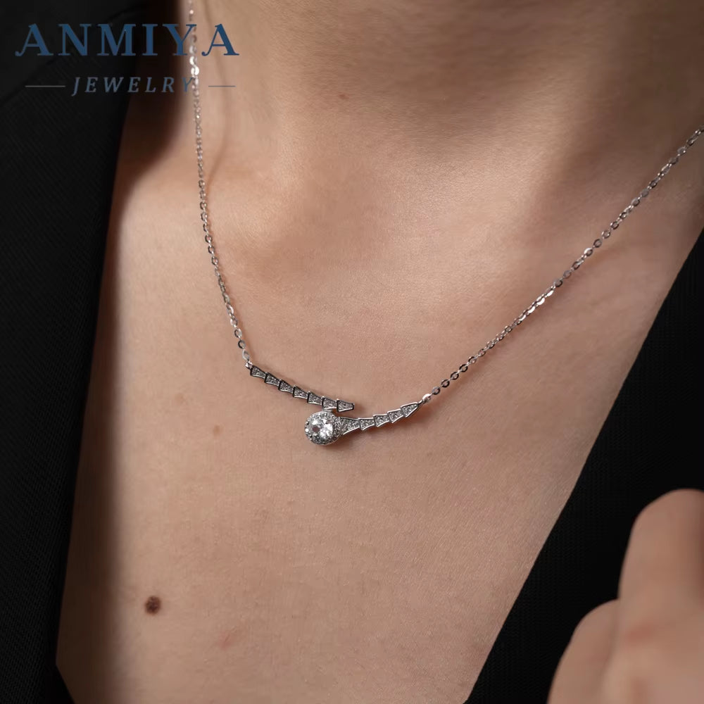 ANMIYA Wholesale Minimalist Simple Fine Jewelry 925 Sterling Silver Collarbone Zircon Necklace for Women