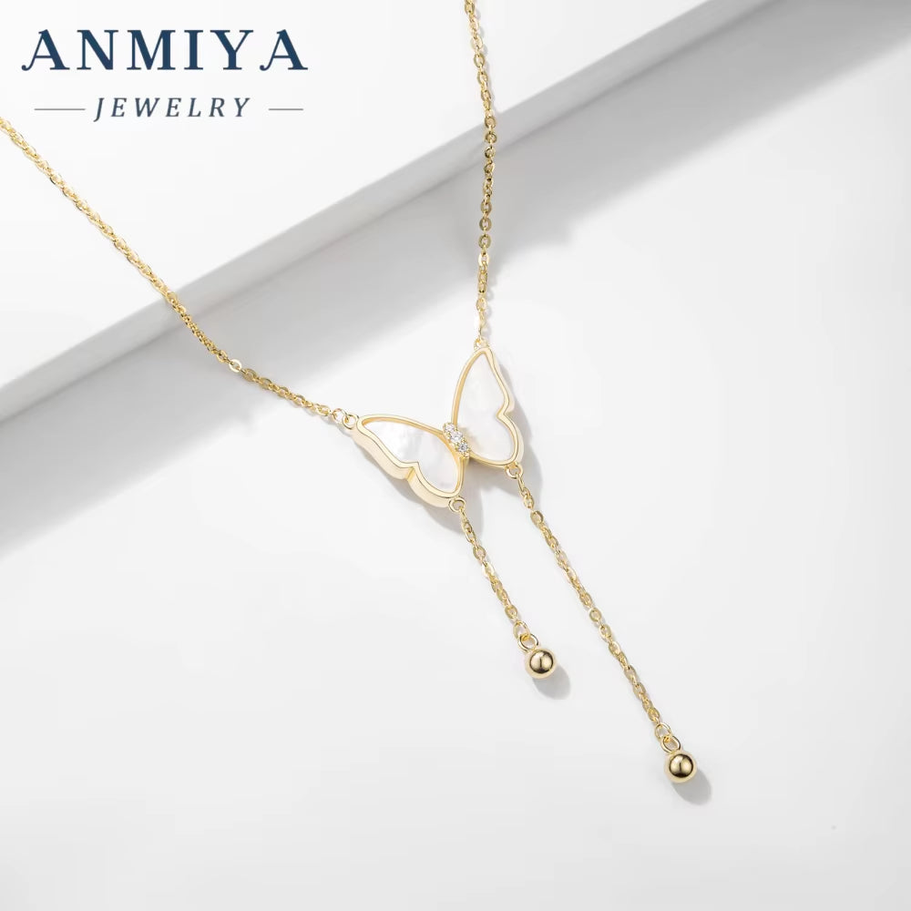 ANMIYA Butterfly Design Jewellery Fashionable Zircon 925 Sterling Silver Chain Necklaces Customized Girl Pendant Necklace