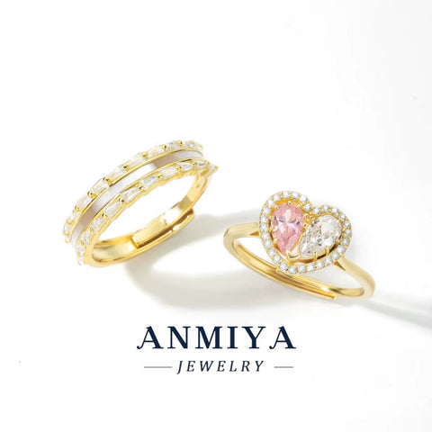 Hot Sale Custom Jewlery Design Fashion Rings Silver Gold Plated Cubic Zirconia Heart Rings for Women Valentine