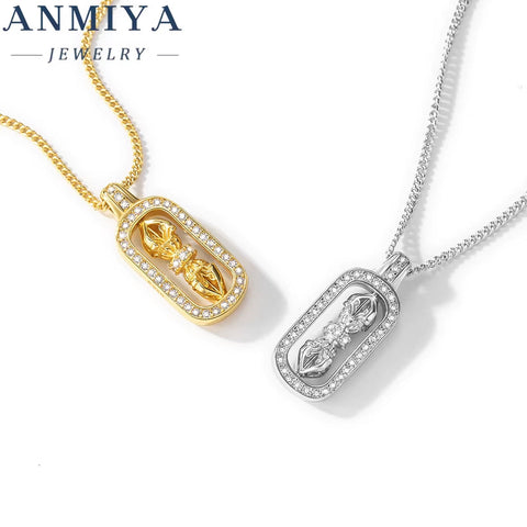 925 Sterling Silver Vajra Pendant Necklace 18K Gold Plated Spiritual Jewelry with Elegant Design for Men and Women