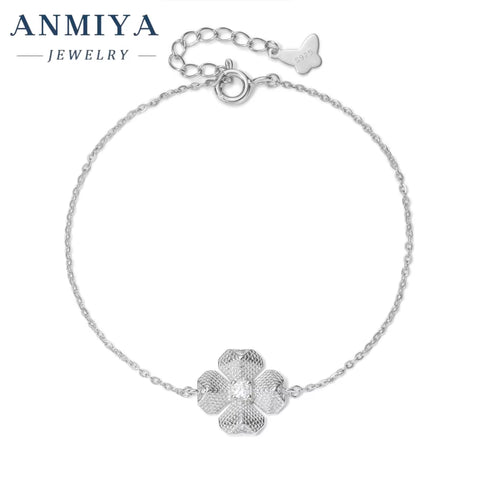 Wholesale 925 Silver Jewelry Floral Clover Bracelet with Zircon Inlay Elegant Ladies Gift Jewelry