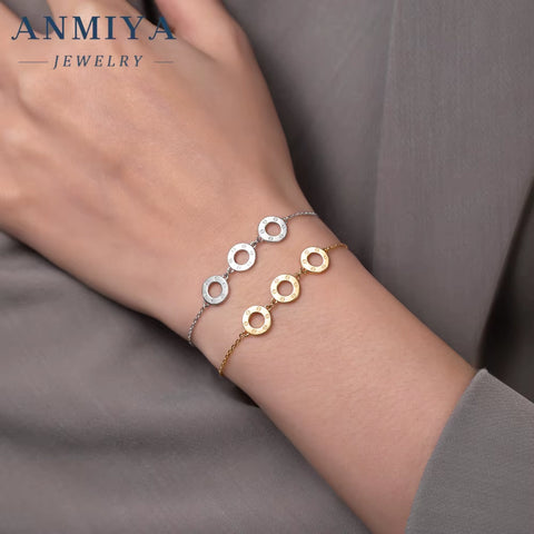 ANMIYA French Luxury Bracelet Three Hollow Out round Shape 18K Gold Friendship Bracelet 925 Silver