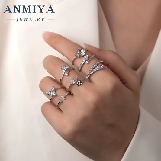 925 Sterling Silver Rings Big Zircon Stone Wholesale Jewelry Woman Snake Butterfly Flower Leaf OEM round Engagement Bands Rings